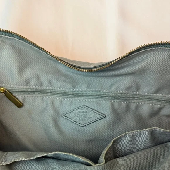 Fossil Fiona Blue Leather Shoulder Tote with Brown Handles - Picture 7 of 10